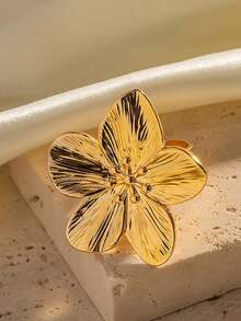 Anillo abierto con flor delicada, anillo con diseño de mariposa de strass y perla falsa, joyería elegante y de moda para mujeres - Anillo de cinco flores - Ver 6