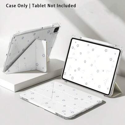 1个星形图案亚克力水晶平板保护套，带支架，兼容三星、荣耀、苹果等品牌，可折叠防弯折，硅胶加固边角，自动唤醒/睡眠功能，内置笔槽，多角度可折叠支架 - 日常完美保护，节日理想礼物