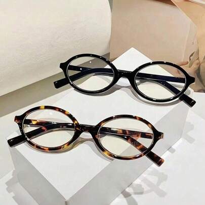 2pcs Vintage Hip Hop Retro Small Oval Eyeglasses,Anti-Blue Light Glasses, Minimalist Versatile Fashion Glasses For Women Preppy Style For Back To School,Anti-Blue Light Computer Gaming Glasses