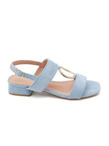 Sandales à petit talon carré avec bride tressée et boucle décorative - 藍色 3888 - 查看 2