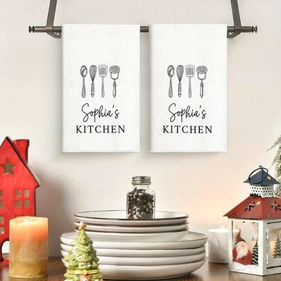 2/4/6/8/10/12PCS Personalized Kitchen Towels Of - Custom Name Embroidered Ultra Fine Polyester Dish Towels, Modern Style Oblong Knit Fabric Hand Towels, Machine Washable Absorbent Tea Towels - Christmas Decor - For Home Cooks & Gift Givers - Perfect Christmas Gift, Super Absorbent Kitchen Towels, Cleaning Cloths, Soft & Durable, Machine Washable, Multi-Functional Holiday Decor, Birthday Present For Family & Friends, Outdoor Party Supplies, Suitable For Cooking, Baking, Bathroom, Dining Table Decoration - Perfect Home Decor Choice. Kitchen Decor, Kitchen Cleaning, Holiday Party Decoration, Kitchen & Bathroom Essentials,  Housewarming Gift. Suitable For Valentines, Christmas Day, Halloween, Thanksgiving Day, Easter Day, Mother'S Day, Father'S Day, Back To School Season