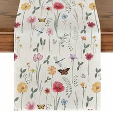 1/4/5/6/7件套春夏花卉蝴蝶装饰套装，精美家居装饰，适用于客厅、卧室、餐厅，亚麻质感材质，多种尺寸可选，餐桌装饰，壁炉围巾，餐垫，杯垫 - 彩色 - 查看 21