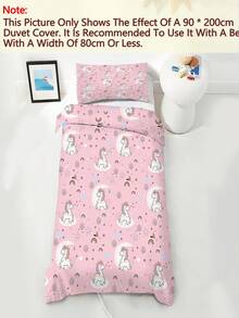 2/3件套可爱粉色独角兽印花被套，神奇彩虹月亮图案床上用品套装，特大号/大号/双人/单人尺寸，3D儿童床上用品套装，适合男孩和女孩 - 彩色 - 查看 5