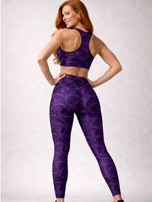 SHOWOFF Women's Fitness Set For Gym - Sports Top + High-Waisted Thick Leggings With Super Elastane - 淺灰紫 - 查看 2