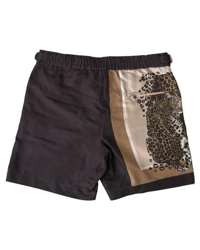 Dolce & Gabbana Pre Loved Leopard Swim Shorts Women Brown Swimwear