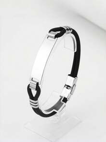 Customizable Spring/Summer New Silicone Stainless Steel Bracelet With Steel Tag, Can Be Personalized With Engraved Text, Titanium Steel Bracelet. Minimalist, Fashionable, Elegant, Suitable As Gift. - Multicolor - View 9