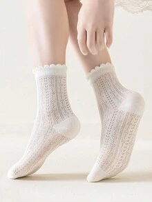 5双儿童春夏新款白色网眼透气蕾丝边船袜，适合女孩，用途广泛 - 彩色 - 查看 9