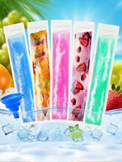 50pcs Popsicle Bags, Juice, Smoothie, Ice Cream, Fruit Ice Cream Popsicle Bags, Resealable Homemade Ice Cream And Food Packaging Bags, Party Kitchen Gift Bags, Disposable Lollipop Ice Bags, Crushed Ice Bags And Self-Sealing Clear Lollipop Ice Bags - Essential For A Cool Summer