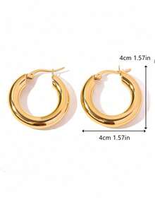 不鏽鋼金色耳環,時尚極簡主義鈦鋼耳針,女性專屬 - 金色 - 查看 6