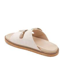 Mules And Plateforms And Double Boucles Dorées In Suédine - Beige - View 3