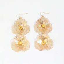 1pair Fashionable Double-Layer Floral Drop Earrings With Exaggerated Design, Long Floral Earrings For Women, Suitable For Daily Wear - Gold - View 3