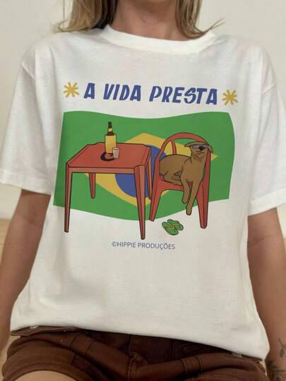Camiseta A vida presta - Creme