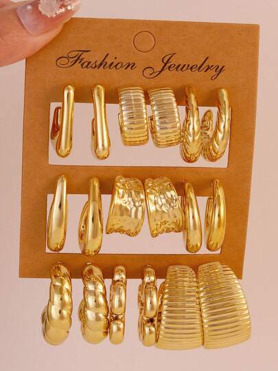 New European And American Cross-Border Fashion Tassel Minimalist Creative C-Shaped Beaded Earring Set, Suitable For Vacation, Party, Travel, And Daily Wear