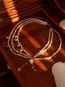1 st bohemisk strandsnäckskedja i midja, konstgjord pärla med sjöstjärnor och snäckskal, lämplig för fester, presenter, vardagskläder - Multifärgad - Visa 3