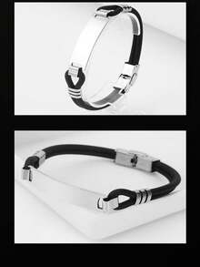 Customizable Spring/Summer New Silicone Stainless Steel Bracelet With Steel Tag, Can Be Personalized With Engraved Text, Titanium Steel Bracelet. Minimalist, Fashionable, Elegant, Suitable As Gift. - Multicolor - View 3