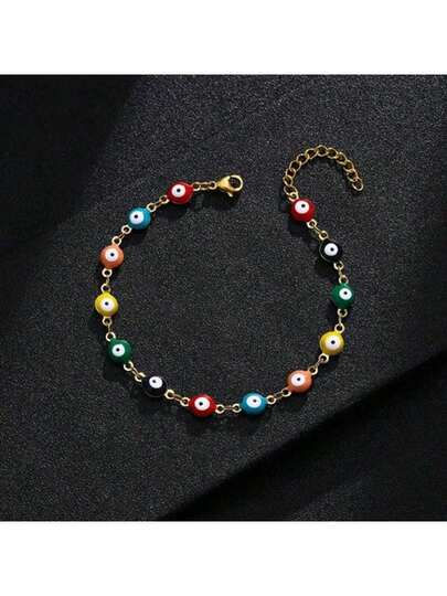 1件装多巴胺法式彩色恶魔之眼不锈钢水滴精油可调节情侣手链，万圣节、情人节、圣诞节、感恩节、新年礼物