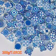 100克/200克经典蓝白曼陀罗图案玻璃马赛克材料，2.3*2.3厘米喷砂表面马赛克制作材料，适用于各种DIY手工艺品、杯垫、桌面摆件、墙面镶嵌景观等。 - 青花2.3 - 查看 9