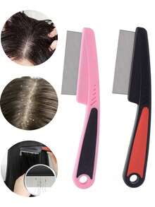 2pcs Dandruff Brush, Leather Scalp Psoriasis Comb, Fine Tooth Lice Comb, Multi-Functional Hair & Scalp Cleaning Brush Hair Styling Kit Hair Tool Kit - Multicolor - View 1