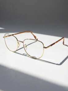 1 Peça Armação de Óculos Feminino Dourado Gatinho Geométrico Design Luxo Hastes Decoradas Old Money Leitura Descanso - Dourado - Visão 2