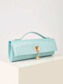 REMANLAND 时尚亮面鳄鱼纹手提包，奢华女士新款派对手拿包，精致长款晚宴包，配金属吊坠，适合搭配女士华丽正式礼服，是夏季派对、聚会、晚宴、婚礼的理想之选。 - 淺藍色 - 查看 4