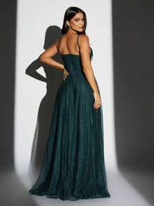 Elegant Party, Ruffled Hem, Wedding - EMERALD GREEN - View 3