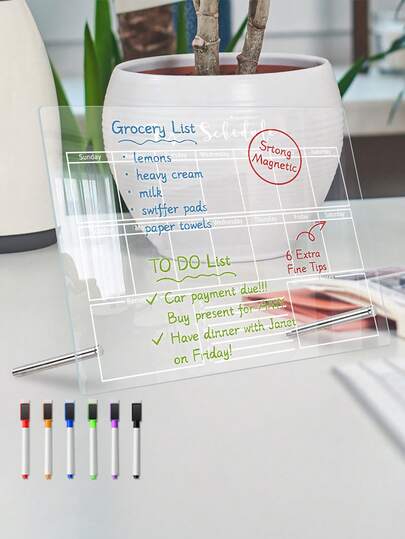 一套周/月计划白板（含6支白板笔）、磁性留言板、可重复使用书写板、创意家居收纳套装