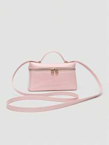 1个纯色PU方形斜挎包，适合女性日常时尚搭配和外出穿着。 - 粉色 - 查看 5