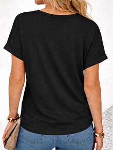 Camiseta Feminina Fofa Premium Camisa 100% Algodão Blusas Femininas Coração T-shirt - Preto - Visão 2