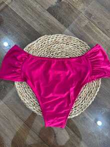 High-Waisted Bikini Bottom With Side Draping, Borbo Plus Brand – Buy 1 Get 2 | Women's Casual Beachwear, Beachwear, Vacation - 玫瑰 - 查看 1
