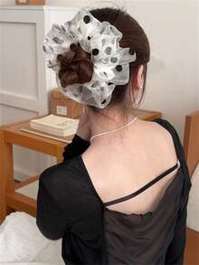 2pcs Spring Women's Elegant Polka Dot Mesh Double-Layer Hair Scrunchies, Ponytail Bun Hairstyle Accessories, Elastic Hair Ties, Suitable For Daily, Party, Ponytail, Casual Hair Decor Scrunchy Hair Ties Beauty Home Hair Accessories - Multicolor - View 4