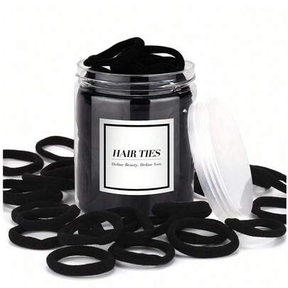 100个黑色发圈，棉质无缝马尾发圈，弹性发带，适合浓密卷发，黑色发饰套装