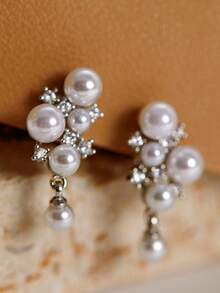 1 Đôi bông tai dáng dài sang trọng đính đá Cubic Zirconia và ngọc trai giả dành cho nữ, thích hợp làm quà tặng đám cưới, lễ đính hôn, kỷ niệm, tiệc tùng hoặc quà tặng ngày Valentine. - 1 # - Xem 2