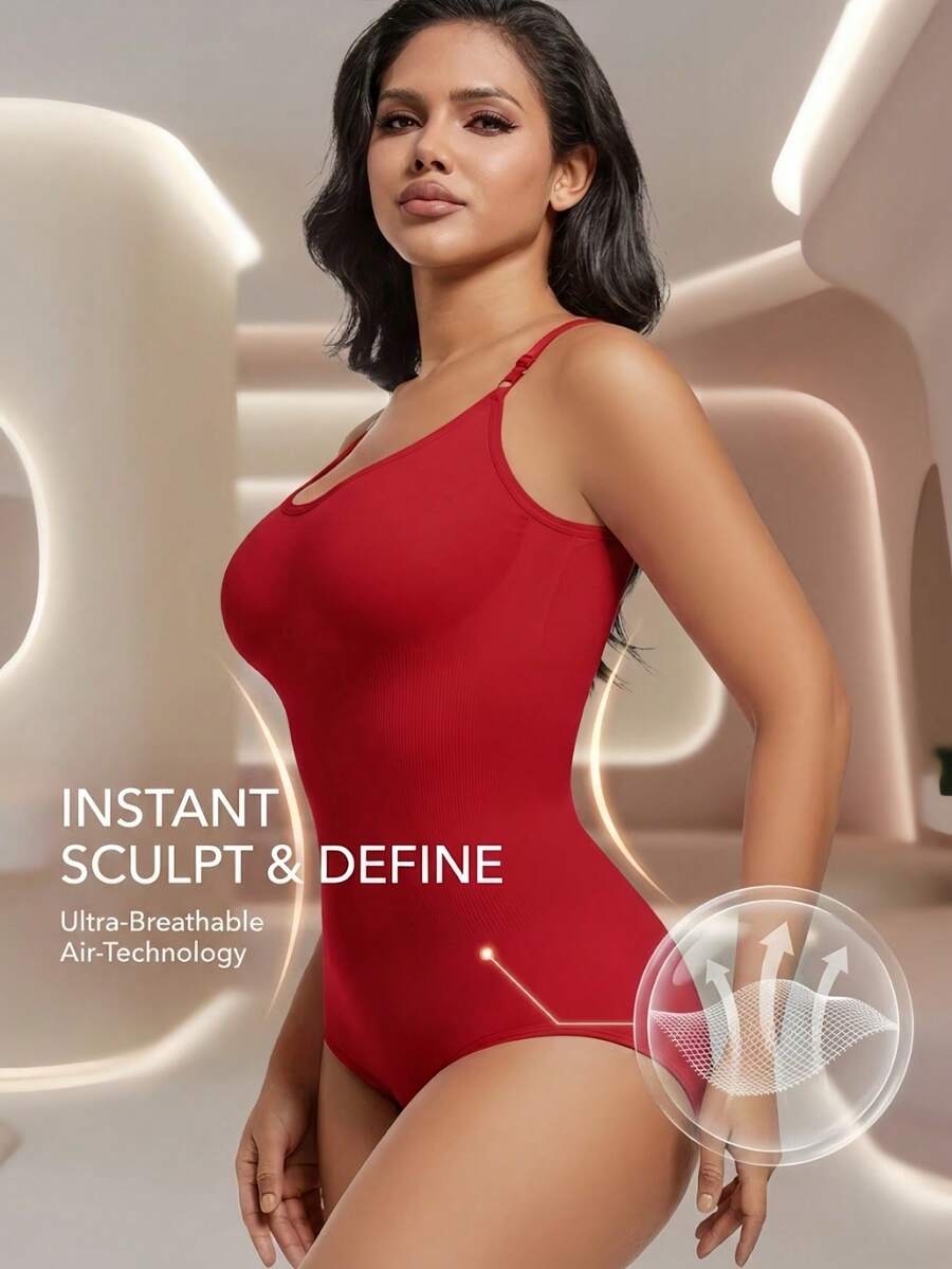 1 pieza Body sin mangas con cuello en V para mujer, control de abdomen y levantamiento de glúteos, alta elasticidad