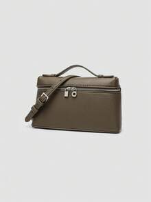 1 pieza Bolso de hombro cuadrado de unicolor con textura de grano de litchi en PU, bolso de mano pequeño para mujer, adecuado para combinar con diaria, salidas, compras, fiestas, bol - Marrón Mocha - Ver 3