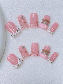 Bộ 10 móng giả Y2K Nails Chic Duckbill - Làm thủ công, móng màu hồng, móng màu trắng, móng kiểu Pháp màu trắng và hồng, vòng vàng 3D và vòng đá pha lê 3D nhiều màu sắc thủ công, họa tiết chấm bi vàng vẽ tay, điểm nhấn đá pha lê lấp lánh nhiều màu sắc, móng giả thủ công tinh tế và duyên dáng. - Nhiều màu - Xem 13