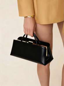Women's Retro Style Clip Bag, Suitable For Daily Commute, Travel, Shopping - Black - View 6
