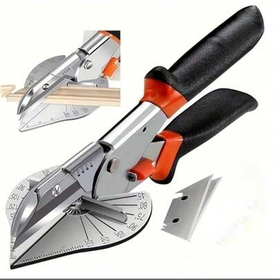 1把可调式45-135度斜切锯 - 碳钢黑色，配有2个锯片，适用于切割塑料、PVC、装饰模具，工业工具，建筑施工，DIY项目/家居装修/专业用途，工匠和业余爱好者，男士工具