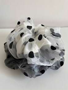 2pcs Spring Women's Elegant Polka Dot Mesh Double-Layer Hair Scrunchies, Ponytail Bun Hairstyle Accessories, Elastic Hair Ties, Suitable For Daily, Party, Ponytail, Casual Hair Decor Scrunchy Hair Ties Beauty Home Hair Accessories - Multicolor - View 9