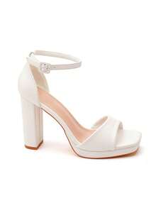 Sandales à Talons Bloc et Plateformes à Bride de Cheville - 白色 - 查看 4