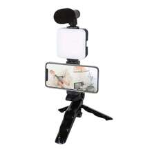 Kit Vlog para Celular con Micrófono y Luz LED, Mini Tripié para Smartphone, Soporte para Teléfono con Control Bluetooth, Equipo para Grabación de Video, Streaming, Ti-kTok, You-Tube y Creadores de Contenido - Negro - Ver 3