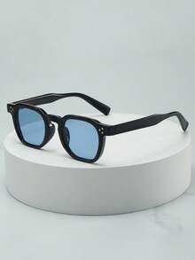 1副男女通用复古圆形小框个性化简约时尚眼镜，适合派对、旅行、海滩、日常佩戴 - 黑框藍色片 - 查看 1