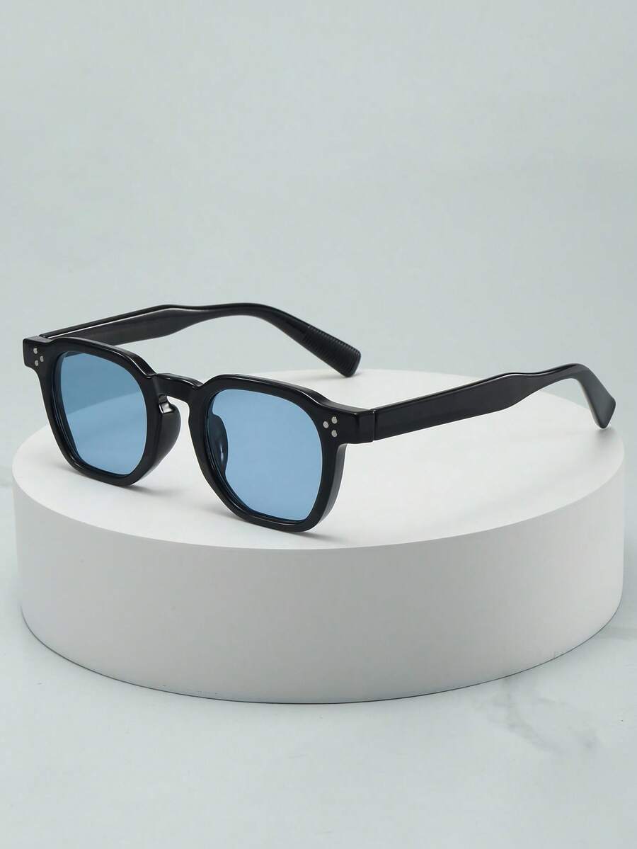 1副男女通用复古圆形小框个性化简约时尚眼镜，适合派对、旅行、海滩、日常佩戴 - 黑框藍色片 - 查看 1