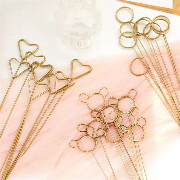 10pcs Metal Flower Bouquet Cake Card Holders, Gold Artistic Card Clips Decoration