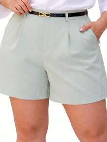 Women's Plus Size Tailored Shorts With Belt And Pockets, High Waist - Mint Green - View 2
