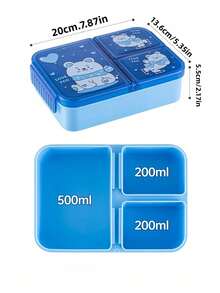 1个卡通分格午餐盒，900毫升迷你学生便当盒，适合成人、办公室、幼儿园使用，防漏设计，方便旅行，可微波炉加热/洗碗机清洗，生日/圣诞礼物（蓝色）（粉色）（绿色） - 彩色 - 查看 7