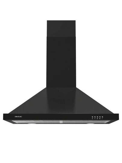 Cecotec Campana extractora de cocina 60 cm negro, succión potente de 430m³/h, motor eficiente de 105W, bajo nivel sonoro de 69 dB, control mecánico, 3 niveles de potencia, filtro de grasa de aluminio de 2 capas, iluminación LED, estilo moderno y funcionalidad avanzada para una cocina limpia y elegante.