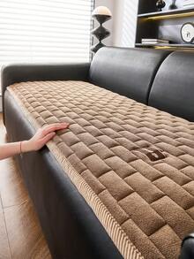 1pc Modern Minimalist Plush Sofa Cover, Fashionable Geometric Pattern Design Sofa Slipcover, Anti-Slip, Anti-Scratch, Dust-Proof, Dirt-Resistant, Pet-Friendly Sofa Pad, Suitable For 1, 2, 3, 4 Seater And L-Shaped Sofa, Applicable For All Seasons, Machine/Hand/Dry Washable, Holiday Decor - Brown - View 5
