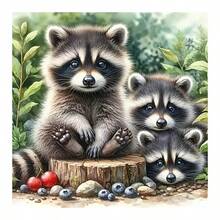 Diy Raccoon Family 5d Diamond Painting Kit For Adults Beginners Round Drill Gem Art Home Decor 13 7x13 7 Inch - CK 64 1 - View 1