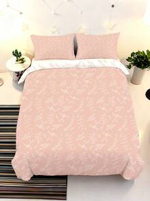 2/3件套腮红粉色植物叶子印花被套组，时尚花卉双人/特大号/大号/单人尺寸柔软超细纤维床上用品，简约花卉设计，适用于卧室和客房装饰 - 彩色 - 查看 4