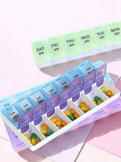 1pc Travel Essential Pill Box! Dual-Layer Design With Cover And Compartments, Made Of PP Plastic, Suitable For Car, Overseas Travel And Various Occasions, Convenient For Categorized Medicine Storage. Portable Pill Box: Sealed Compartment Pill Box, Suitable For Driving, Vacation And Overseas Travel - Compact And Portable, Convenient For Storing Medicines